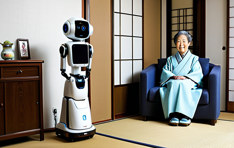 로봇 공학과 가정의 삶의 질 향상 - Smart Home & Cleaning Robot**

"A modern, bright living room in a Japanese home. A fully clothed wom...