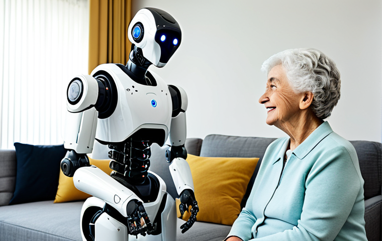 가정에서 로봇의 역할 변화 - **Prompt:** A modern home interior featuring a robot vacuum cleaner efficiently navigating around fu...