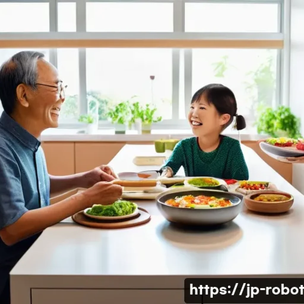 로봇 기술이 해결하는 가정 문제 - **AI Kitchen Robot Preparing a Family Meal:**
A vibrant, modern kitchen scene. A sleek, futurist...