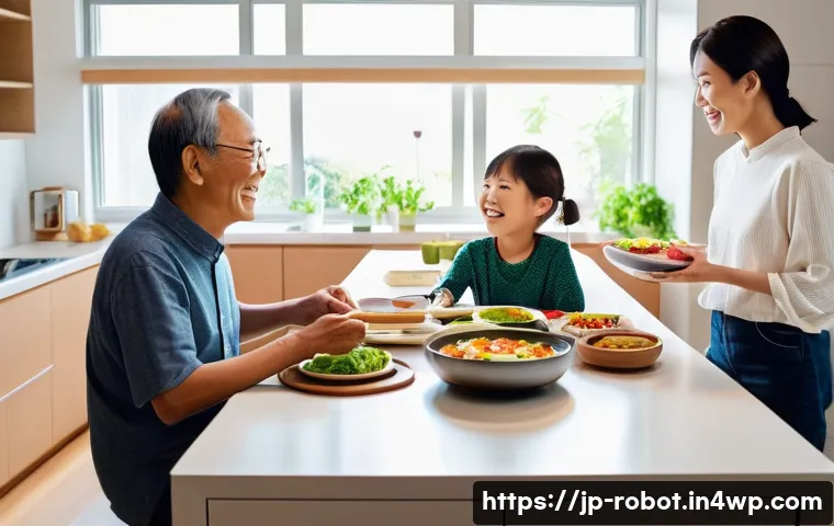 로봇 기술이 해결하는 가정 문제 - **AI Kitchen Robot Preparing a Family Meal:**
    A vibrant, modern kitchen scene. A sleek, futurist...